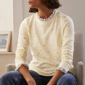 Boden Holly Cotton Polkadot Lace Ruffle Sweatshirt Sz M